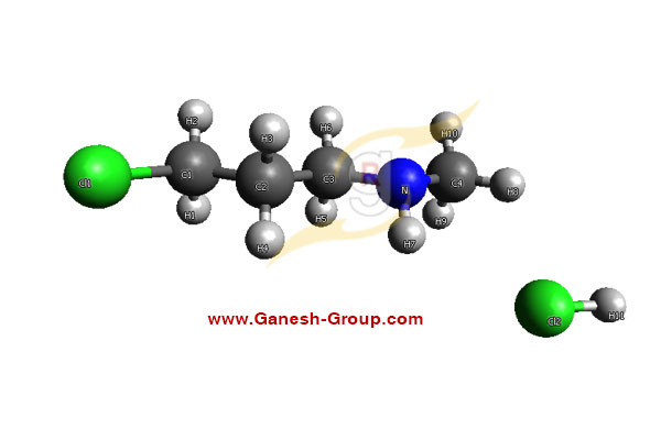 3D Molecular Structure of 2-Methyl Amino ethyl chloride HCl (CAS number 4535-90-4)
